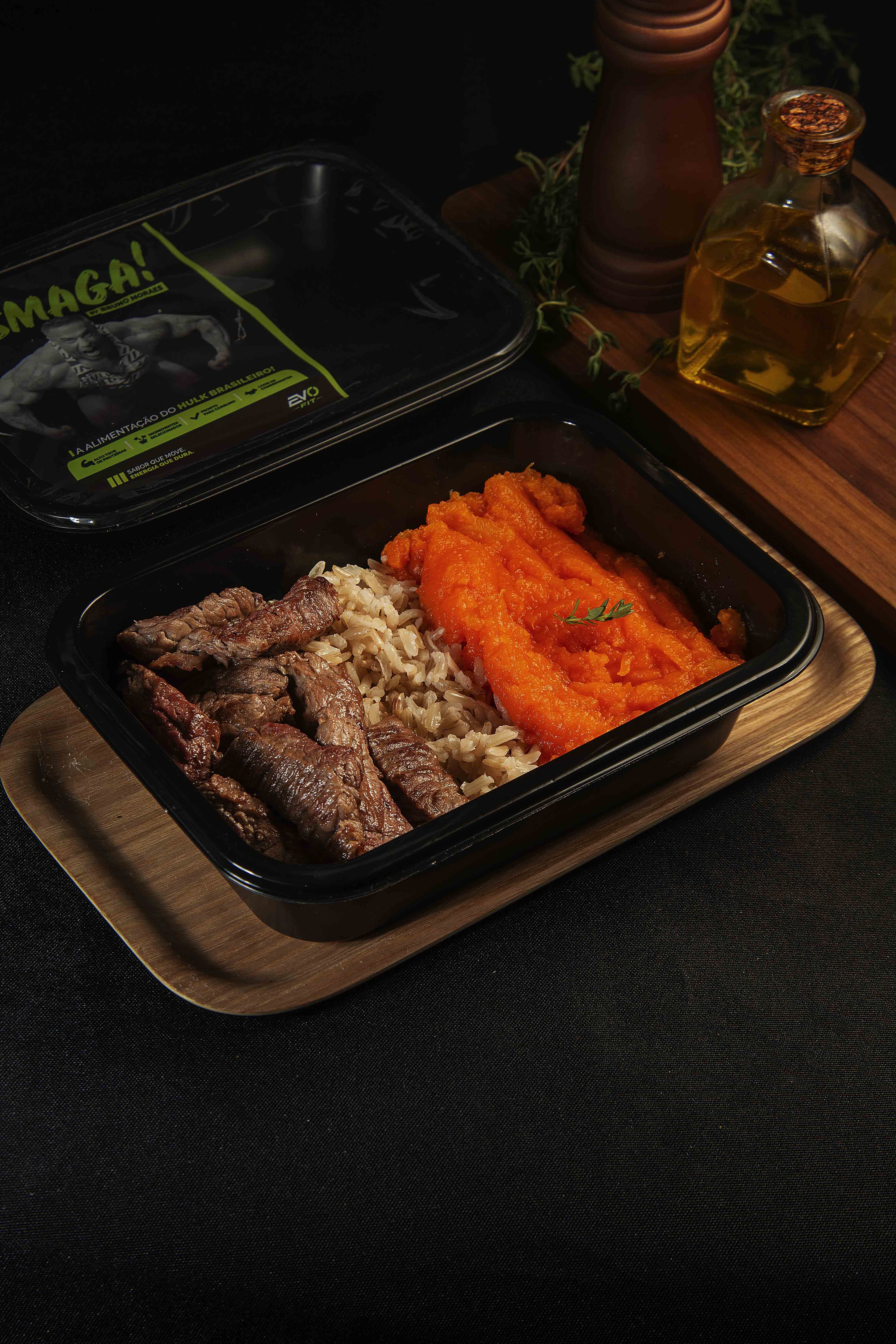 ESMAGA! Iscas de Carne com Arroz Integral e Purê de Abóbora - 300g